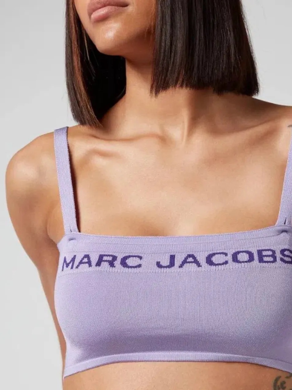 MARC JACOBS The Bandeau Crop Top Stretch Knit Embroidered Logo Straps Medium